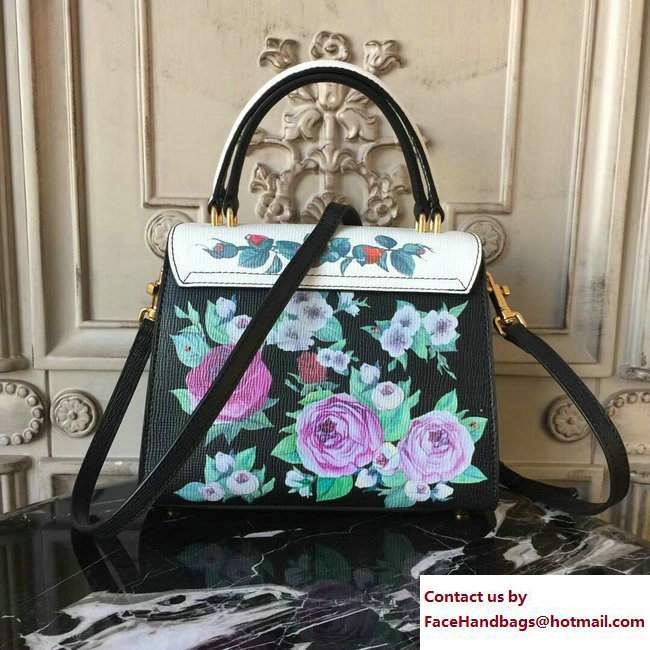 Dolce  &  Gabbana Welcome Handbag In Flower Printed Leather Black/White 2018